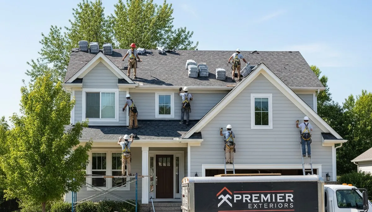 Roof installation expert working on asphalt shingles in Knoxville, TN for Next Level Exteriors