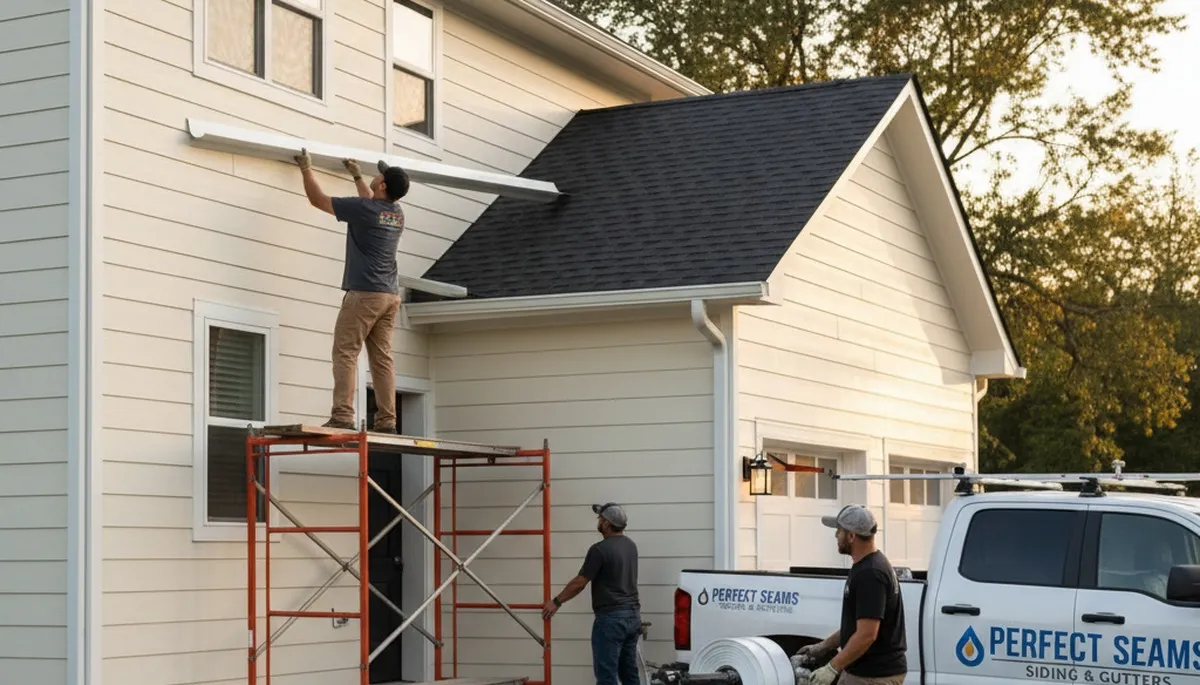 Seamless gutters installed on Knoxville, TN home by Next Level Exteriors for rain protection