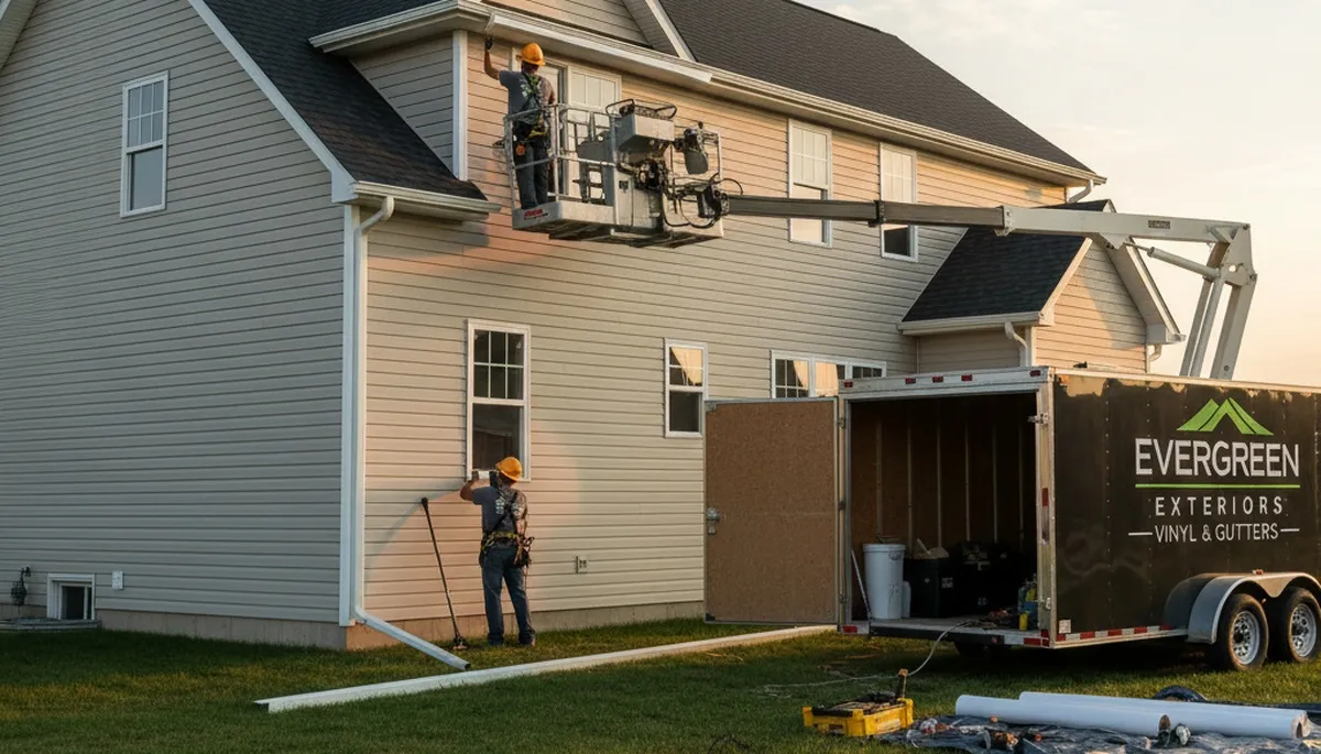 Professional seamless gutter installation on vinyl siding home in Knoxville, TN